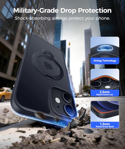 Image of FNTCASE for iPhone 12 Case: iPhone 12 Pro Phone Case [360 Spin Magnetic Stand] [Compatible with Magsafe] [Screen Protector] Translucent Matte Military Grade Shockproof Phone Cover - Black