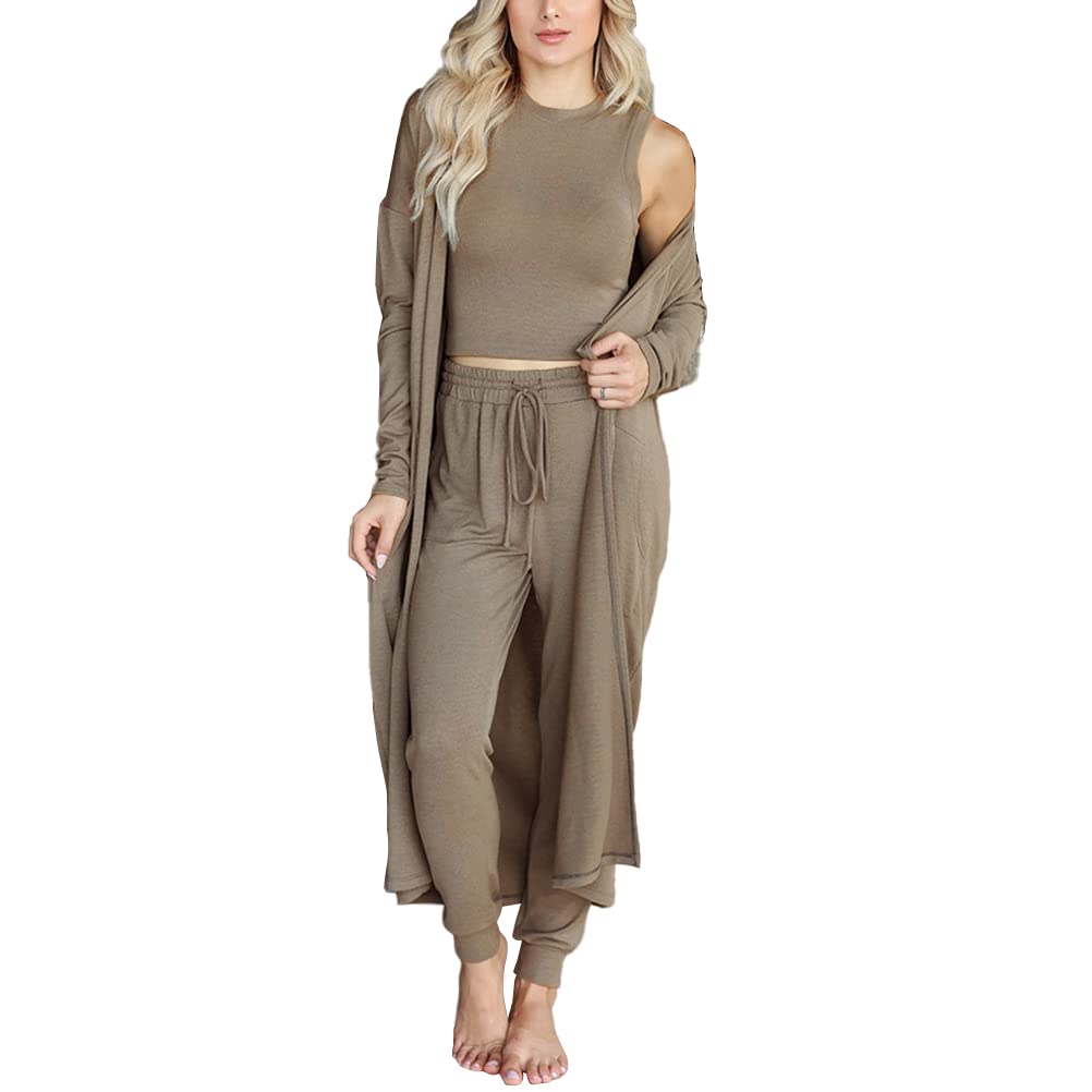 Survêtement Femme Ensembles Chic Élégant 3 Pièce en Tricot Tops et Cardigan et Pantalons Tenue D'Intérieur Pyjamas Vêtements de Yoga Fitness Hiver Automne Loungewear Outfit
