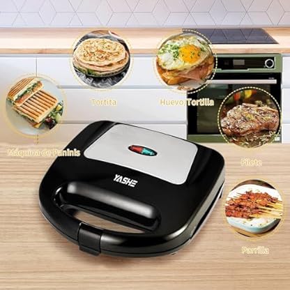 YASHE Sandwichmaker, 750W Sandwichtoaster Antihaftbeschichtete Platten, Kontaktgrill Automatischer Temperaturregler, Kontrollleuchten, BPA Frei, Edelstahl/Schwarz – Bild 6
