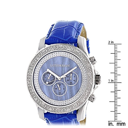 Luxurman Raptormens Real Diamond Watch 0.25Ctw Of Diamonds Blue Mop W Leather Strap #TOP4