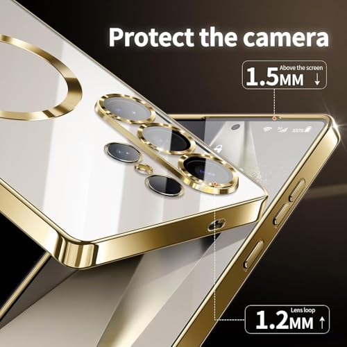 Image of VONZEE Clear Logo Electroplating Transparent Case for Samsung Galaxy S26 Ultra 5G, Magnetic Plating [Support for MagSafe Charger] Electroplate TPU Cover- Gold