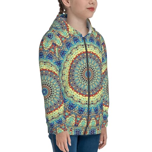 Round Mandala1 Kids Pullover Hoodies Boys Zip Up Sweatshirts Girls Athletic Clothes with Pocket4