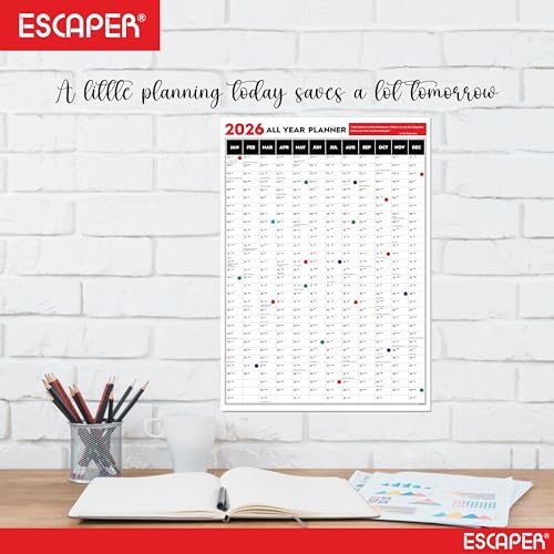 Image of ESCAPER Big Planner 2026 Wall Calendar (18 x 25 inches) with Dot Stickers, Single Sheet Yearly Layout, 120 GSM, Daily Organizer for Home, Office & Study