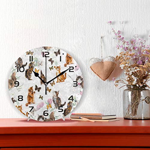 Zzkko Kitten Cat And Butterfly Wall Clock, Silent Non Ticking Battery Operated Easy To Read Decorative Wall Clock For Kitchen Bedroom Bathroom Living Room Classroom #TOP1