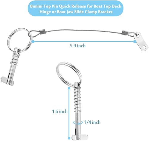 Miniatura 2 de Bimini - Pasador de liberación rápida superior de 14 pulgadas de diámetro con leva de caída y resorte, accesorios de hardware para toldo de barco,