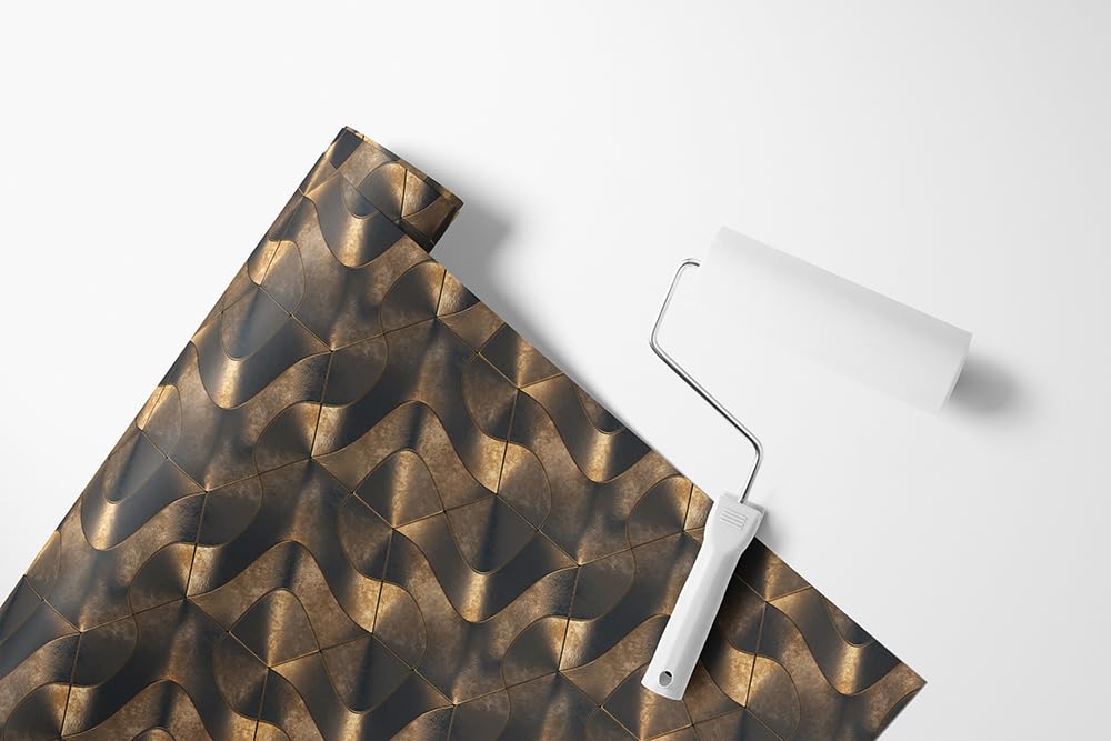 Tapeta samoprzylepna folia meblowa geometryczny wzór fali 3D ciemne złoto
