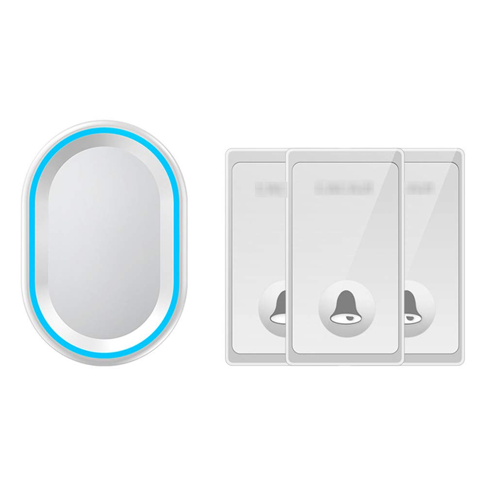 Sonnette sans fil, carillon de porte étanche IP44, 3 boutons poussoirs et 1 récepteur enfichable avec lumière flash bleue, 4 niveaux de volume réglables, 58 mélodies, convient pour la maison, (2