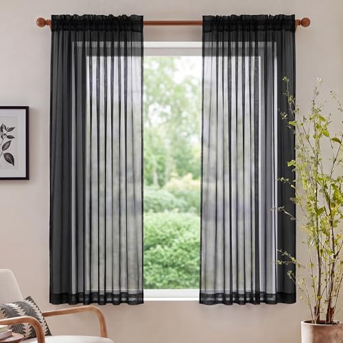 Image of NICETOWN Black Sheer Curtains for Halloween, W42xL63, 2 Panels