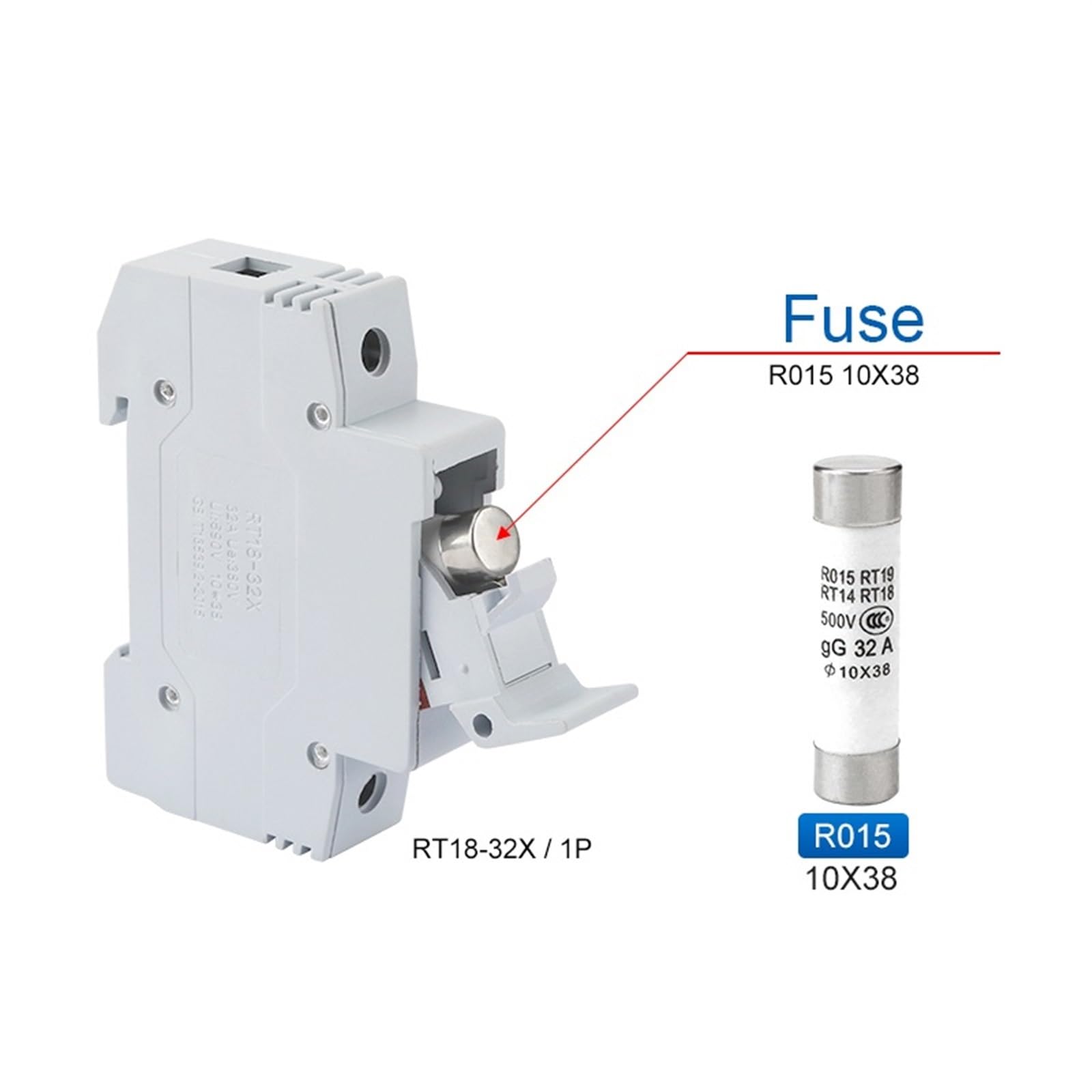 RT18-32X 1P 2P 3P 4P uchwyt bezpiecznika montowany na szynie dolny adapter 380V-500V 500V z bezpiecznikiem ceramicznym RO15 10x38mm (16A)