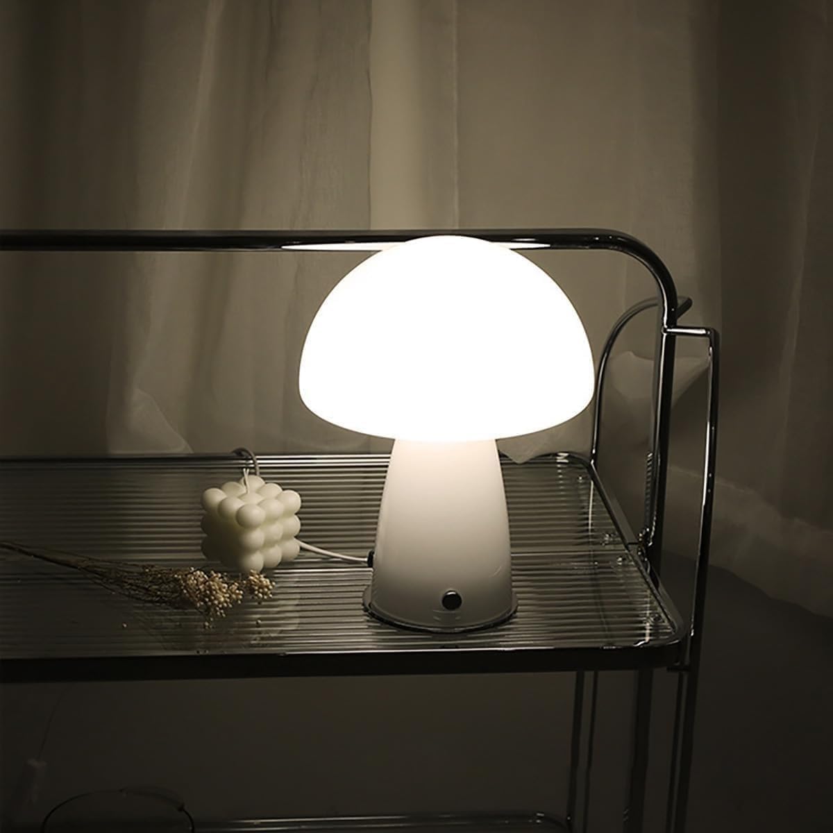 DFAEEKIYO Standing Lamp Mushroom with Caramel Lampshade Art Glass Desk Light Chrome Base Dimmable Nightstand Lamps for Living(Oranges)