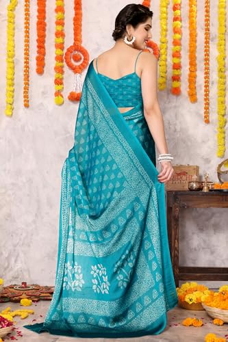 Image of MIRCHI FASHION Saree for Woman | Chiffon Block Printed Lightweight Daily Wear Sarees with Blouse
