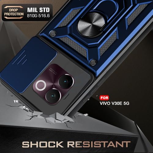 Image of AESTMO Polycarbonate Armor Vivo V30E 5G Bumper Back Case Cover|Ring Holder & Sliding Camera Shield Cover|360 Degree Protection Back Case Cover for Vivo V30E 5G (Blue)
