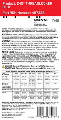 Loctite 242 Threadlocker For Automotive: High-Temp, Medium-Strength, Anaerobic | Red, 6Ml Tube (Pn: 37418 - 487229) #TOP1