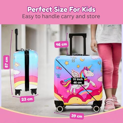 Image of Toy Imagine 18 Inch trolley bag for girls Kids Luggage Trolley Hard Polycarbonate Suitcase Cabin with Spinner Wheels Retractable Handle Lightweight travel bag for kids girls unicorn trolley bag(46 cm)
