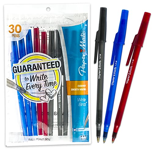 Paper Mate Write Bros Pens Bulk Bundle ~ 30 Pcs Ballpoint Stick Pens with Cap Bulk Black, Blue, and Red for Office, School, Home Paper Mate Write Bros Pens Bulk Bundle ~ 30 Pcs Ballpoint Stick Pens with Cap Bulk Black, Blue, and Red for Office, School, Home