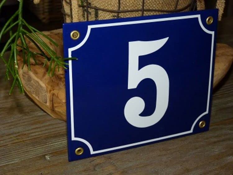 Numéro de maison émail 18x15 cm bleu n ° 5 : sublimez votre entrée