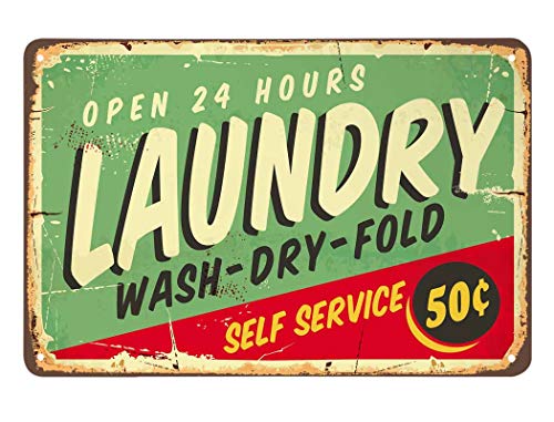 Aoyego Laundry Tin Sign,Self Service Wash Dry Fold Vintage Metal Tin Signs For Cafes Bars Pubs Shop Wall Decorative Funny Retro Signs For Men Women 8X12 Inch #TOP8