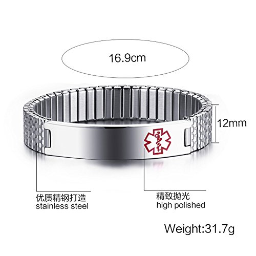 LiFashion LF Free Engraving Mens Womens Stainless Steel Medical Alert Expandable Bracelets Health Alert ID Tag Adjustable Bracelet Bangle Sos Emergency Personalized Customised2