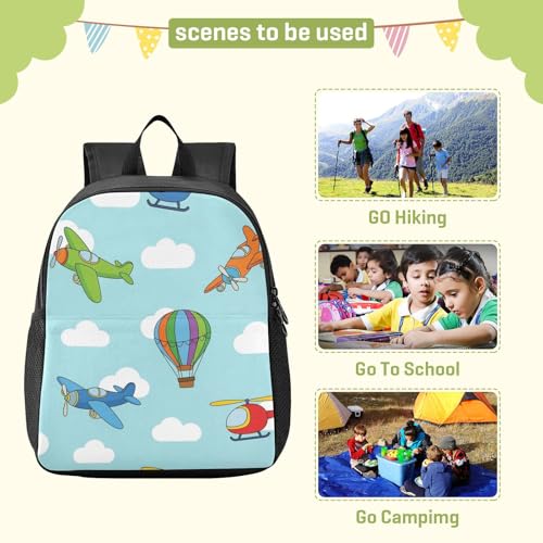 DOMIKING Helicopters Airplane Blue Kids Backpack for Boys Girls Elementary School Kindergarten Backpack for Kids Toddler Bookbag School Bag Age 3-63