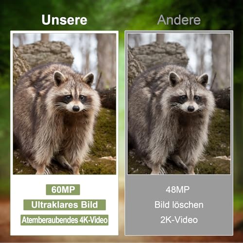 Lutranstra Wildkamera, 4K Video Wildtierkamera, 60MP Full HD WLAN mit Handyübertragung APP,...