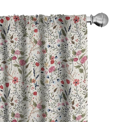 ABAKUHAUS Blumen Vorhänge, Gardinen, Vögel Rosen-Tupfen,...