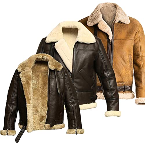Chaqueta bomber de aviador B3 de piel genuina de oveja para hombre, piloto, de la II Guerra Mundial, cabina de vuelo, gruesa, interior de lana marrón