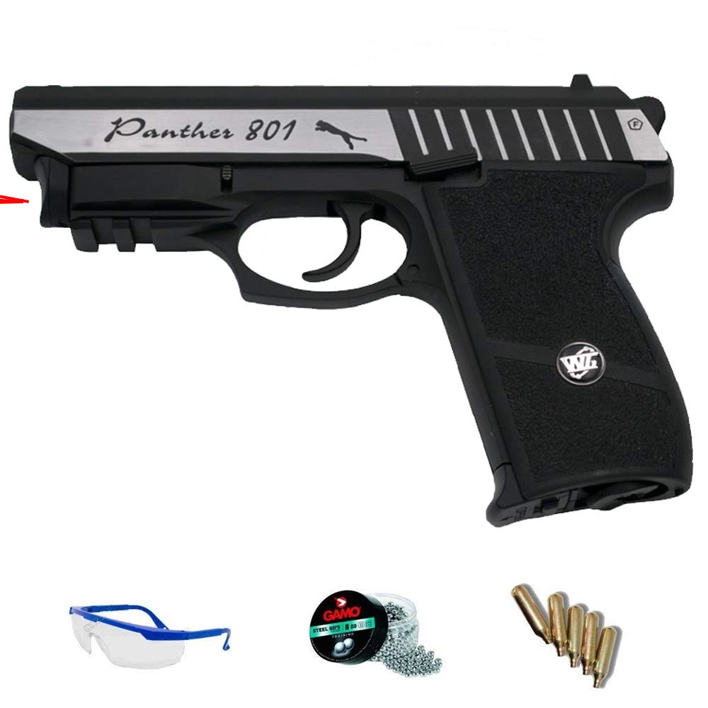 WG Sport 801 blowback LÁSER | Pack Pistola de Aire comprimido (CO2) Y balines de Acero (perdigones o Bolas BB's) Cal. 4.5mm. Réplica compacta <3,5 Julios