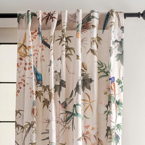 Image of Maison d' Hermine Curtains for Living Room 100% Cotton 50 inchx84 inch (Pack of 1) | 84 inches long Light Filtering Curtains for Windows Bedroom with Rod and Loop Pockets - Hokuzai - Beige