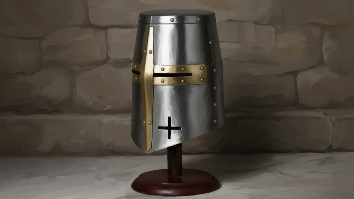 Casco de Centurión Templar Crusader de tamaño completo con soporte de madera