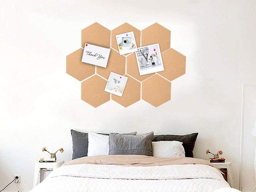 60 Pack Hexagon Cork Coasters Cork Squares Cork Board Tiles with Full Sticky Back,Mini Wall Bulletin Boards, for Pictures,Photos,Notes,Goals,Drawing,Painting-Bonus