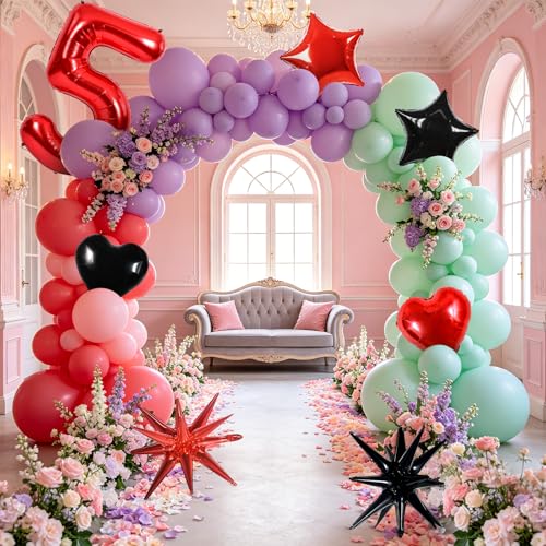 Image of TONIFUL 5th Birthday Balloons Kit 40 Inch Red Large Number 5 Foil Balloon