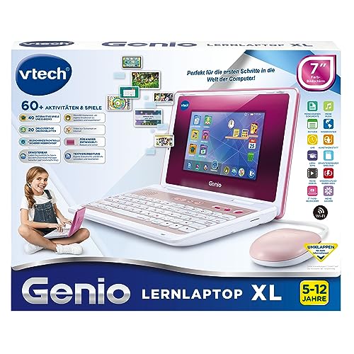 Vtech Genio Lernlaptop XL pink – Lerncomputer mit großen 7-LCD-Bildschirm mit Internetzugang, Textprogramm und vielen Lerninhalten – Für Kinder von 5-12 Jahren