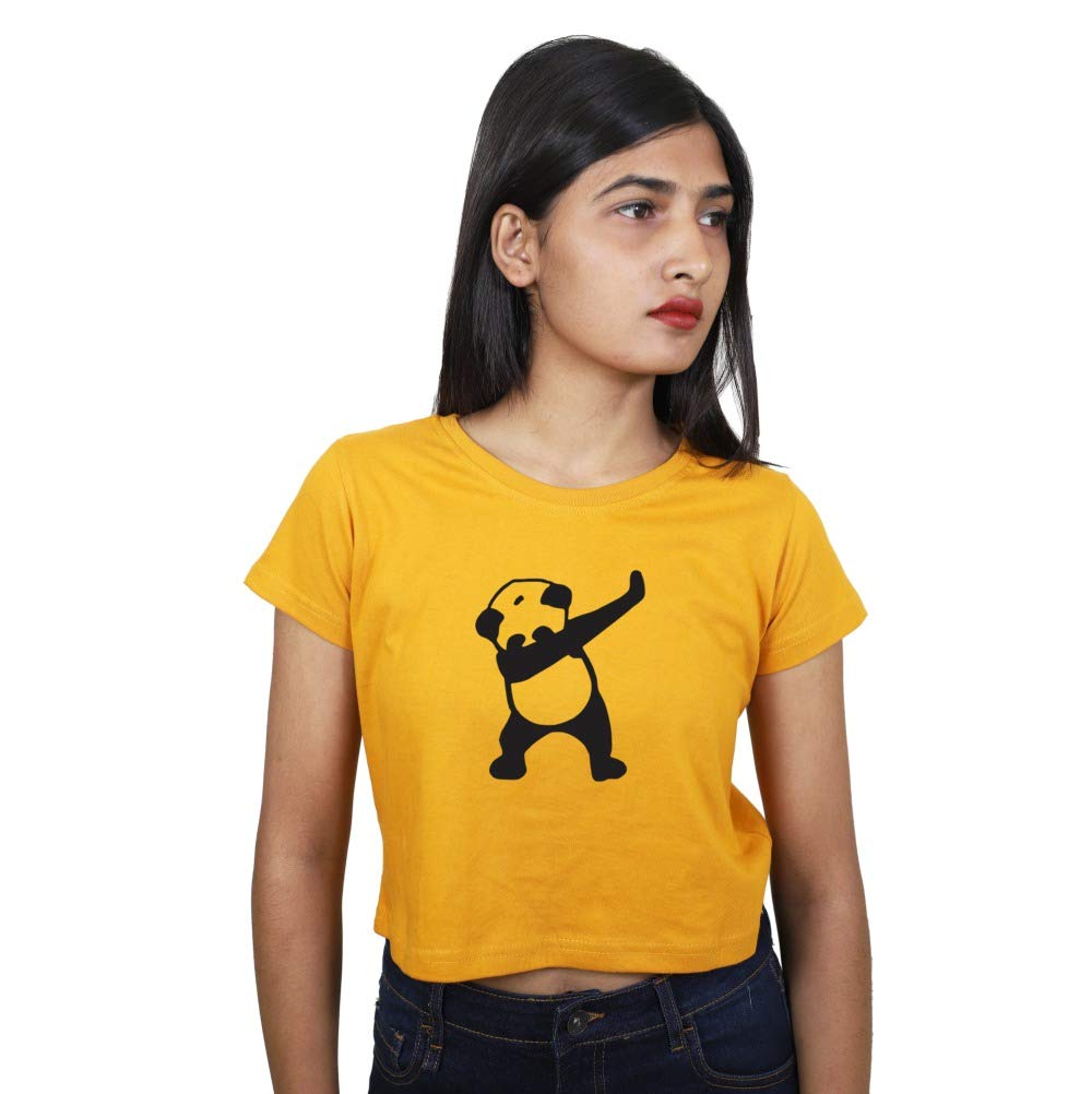 FabellyPrintDabbing Panda Design Casual Half Sleeve Printed Women's Top