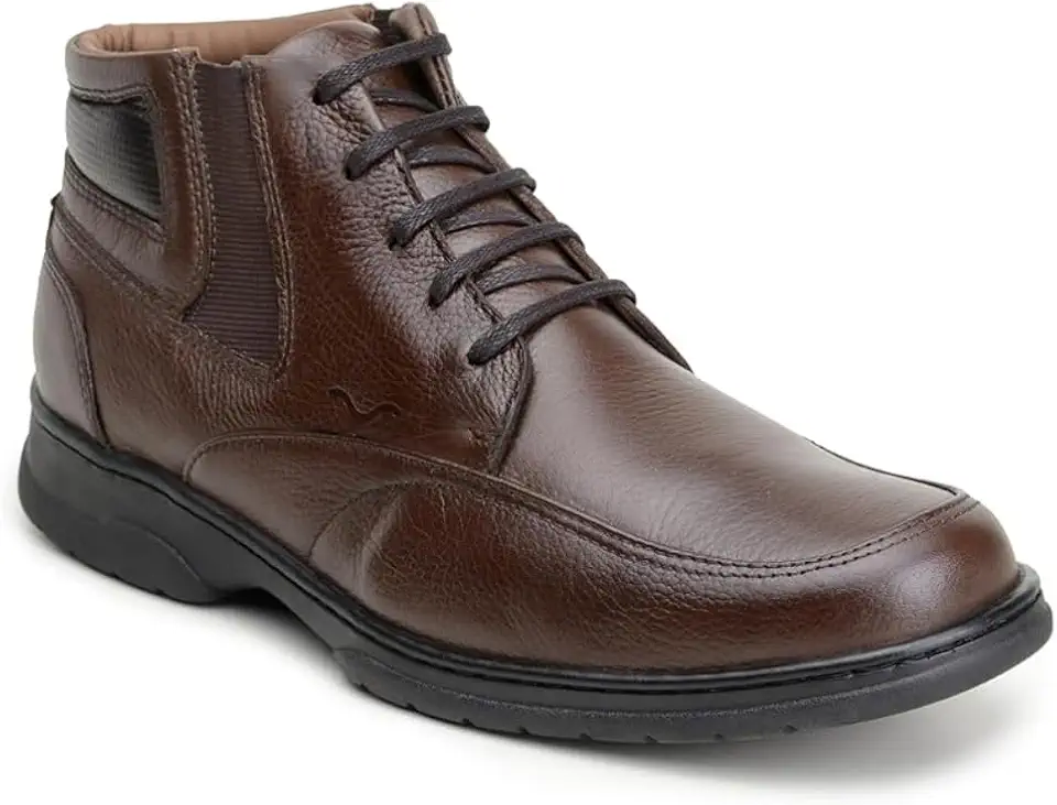 Bota Coturno Masculina Capiau Couro Legítimo Anatomic Comfort Gel | Sola Flexível Costurada, Ideal para Trabalho e Dia a Dia