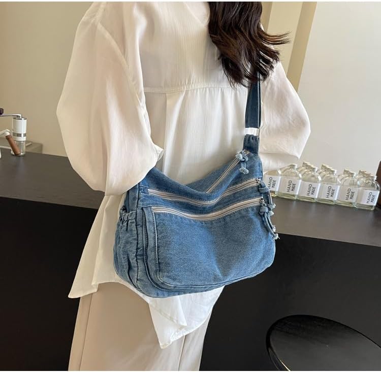 Denim Purses for Women Denim Crossbody Handbags Jean Casual Lightweight Shoulder Tote Purse - Image 2