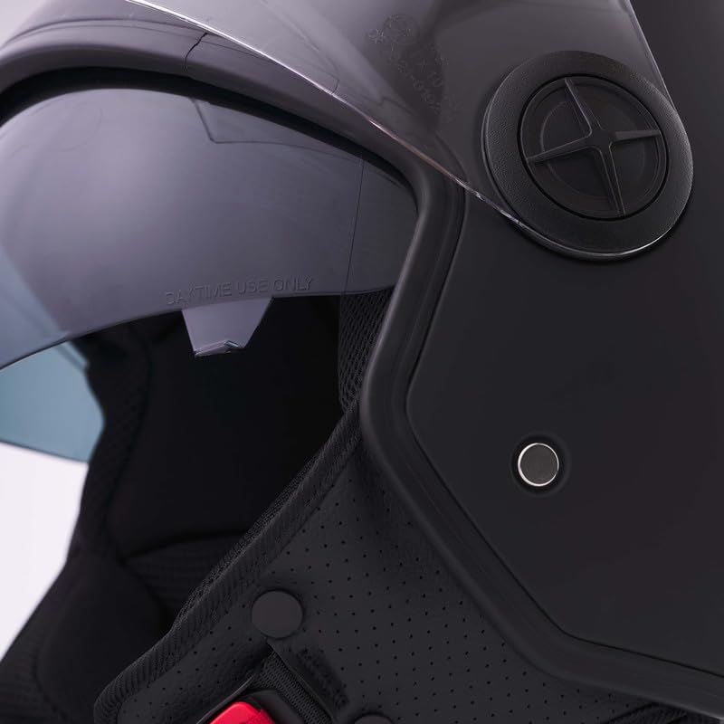BHR Casco Demi-Jet, Casco Scooter 840 Dual Shield, Doble Visera | Homologado ECE 22.06, Visor Solar Integrado y Cierre Micrométrico, Ideal para Ciudad, Hombre y Mujer, Casco Moto y Ciclomotor