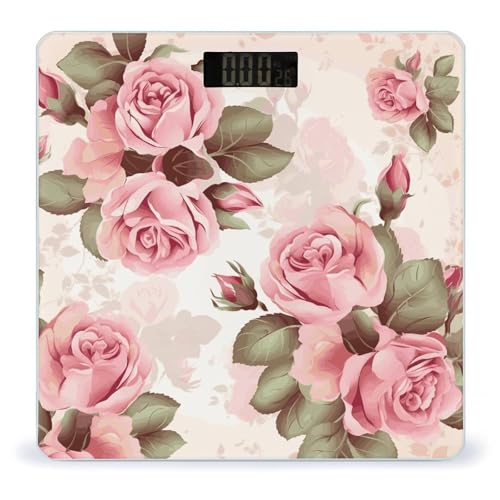 Báscula digital de vidrio templado rosa floral miniatura 1