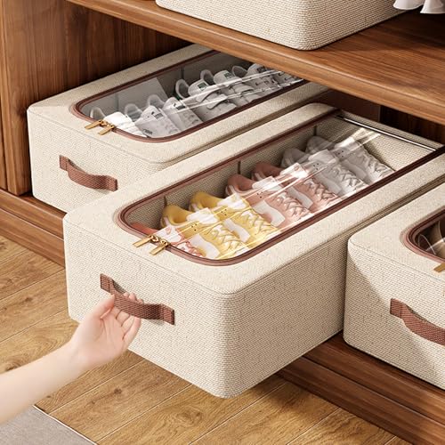 MYUPDALIN 2 Pack Shoe Organizer for Closet, Storage Bins, Hat Organizer, Under Bed Storage Containers, Foldable, Stackable Shoe Storage Containers for Storing Shoes, Clothing and Daily Necessities