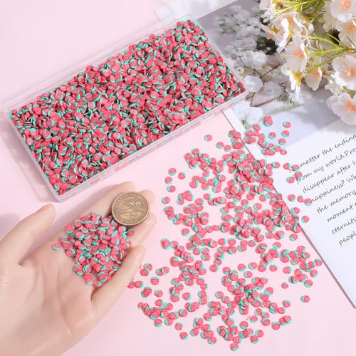 SUNNYCLUE 1 Box 100G Strawberry Flatback Charms Fruit Cabochons Bulk Red Polymer Clay Fruits Sprinkles Mini Decoration Filler Embellishment Cabochon for Scrapbooking DIY Craft Nail Art Decor Accessory - Image 3