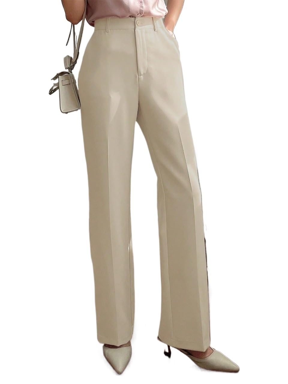 Womens Fall Casual Business Solid Color Pocket Pants Trousers