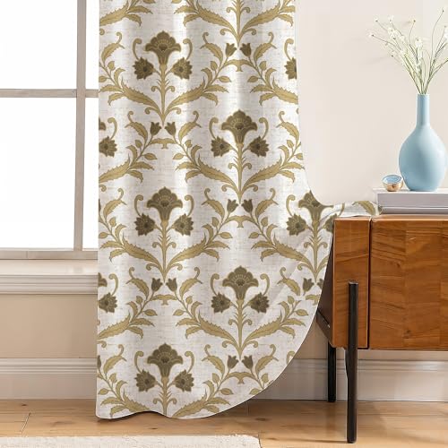 Image of LINENWALAS Printed Blackout Curtains for 9 Feet Long Door | Set of 2 | Printed Drapes | Thermal Insulated, Room Darkening Panels with Grommet Hanging for Living Room (Antique Olive Green)