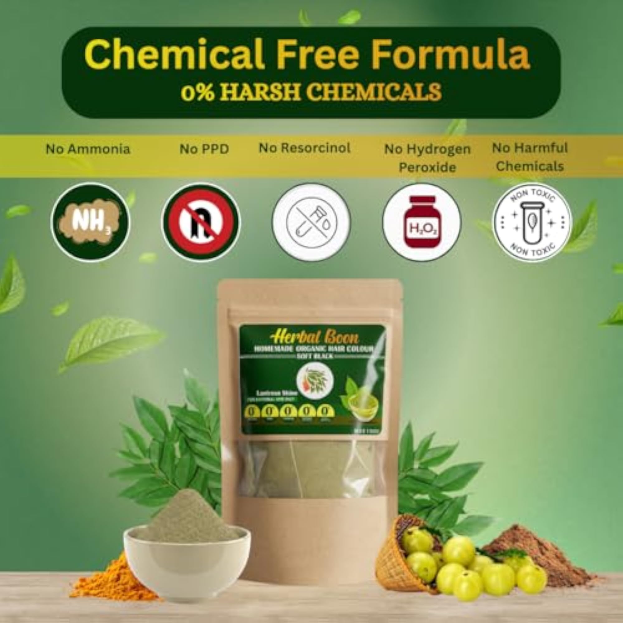 Homemade Organic Soft Black Hair Colour Powder, 100% Natural