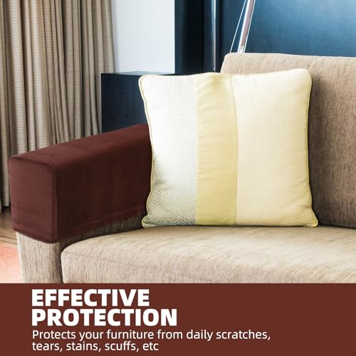 Funda de resistente elasticidad para reposabrazos de sofá DOITOOL café 5