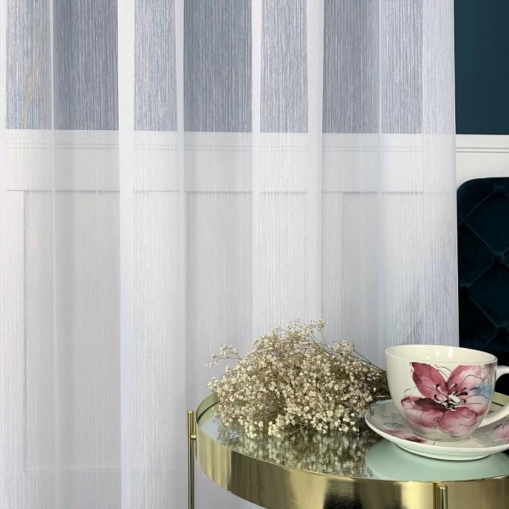 Weiß Jacquard 700x250 cm (BxH) Modell Marilleva Kurze Lange Gardine Kräuselband Fensterdekoration Dekostoff Transparent