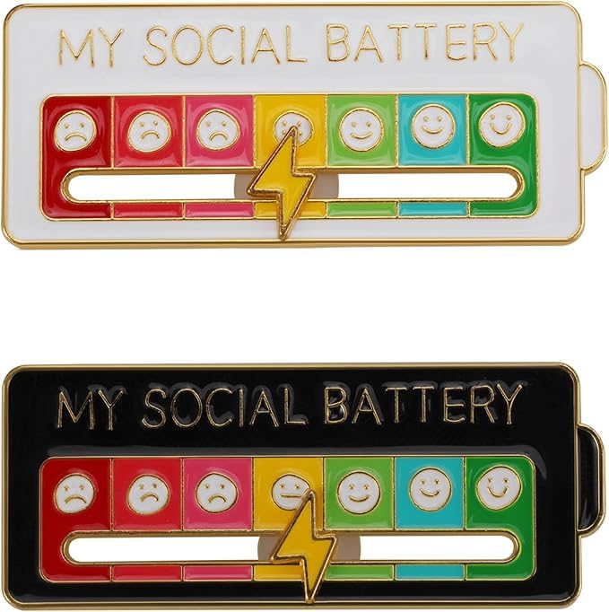 AIVIOI 2 Pieces of My Social Battery Creative Badge 7 Days a Week Fun Enamel Emotional Badge Functional Aesthetic Brooch Perfect Accessory for Personalizing Backpacks Jackets Bags or Any Fabric Surface with a Sense of Humor!