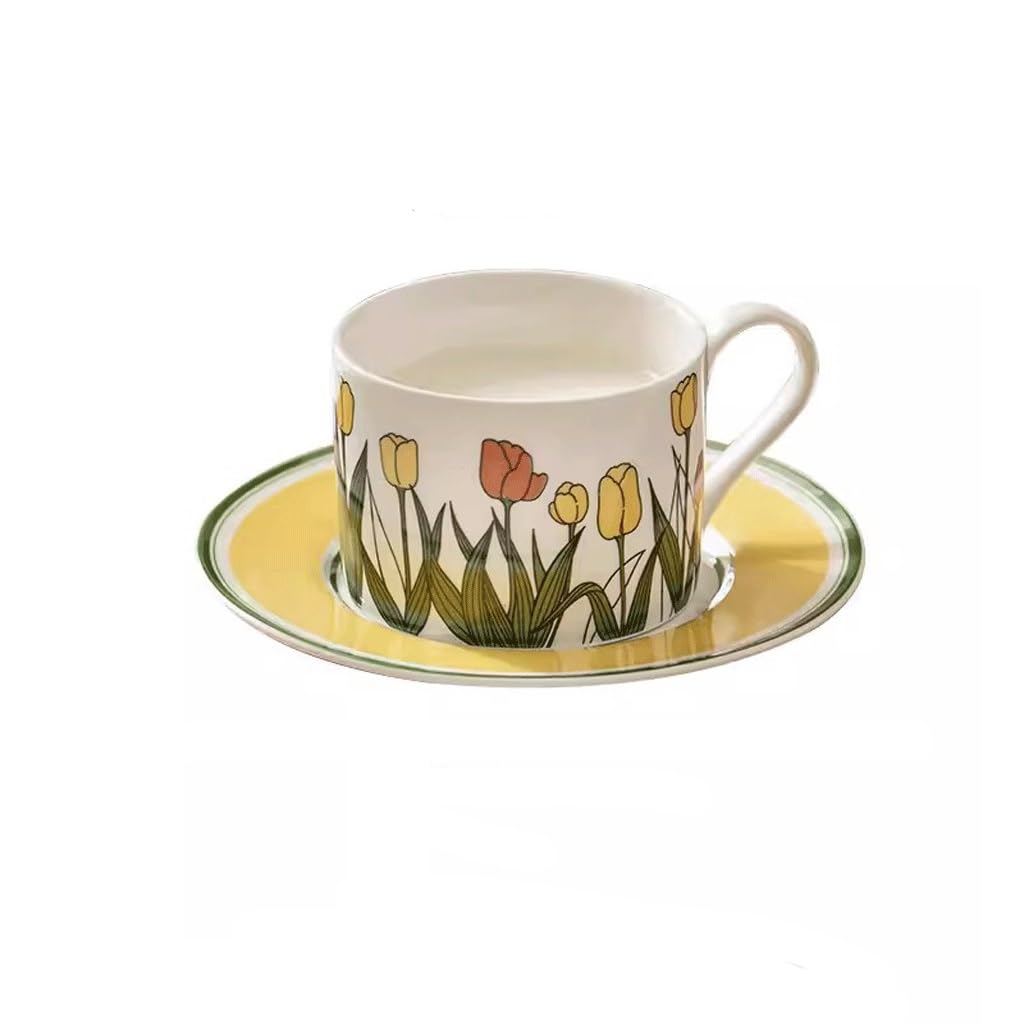 Tazza da caffè Tazza Tulip Home Tazza da caffè e piattino Set Tazza da Acqua per Ragazze Tazza da tè Tazza Tazza da tè pomeridiano Tazza per Bevande Calde Tazza