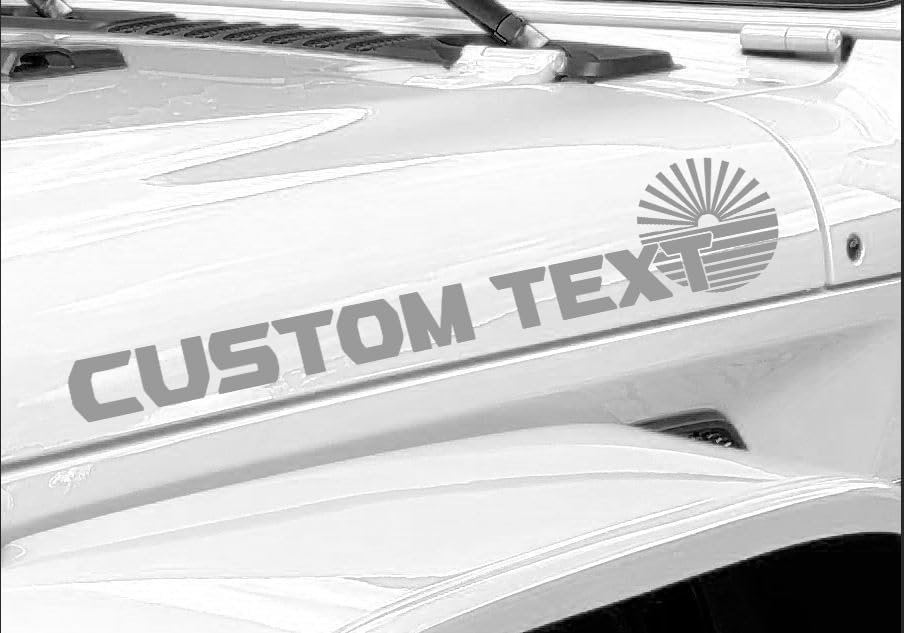 Custom Name for Jeep Hood Side Decal – Personalized Text with Sunset – 23” x 3.2” Vinyl Sticker – Multiple Colors – Fits Wrangler, Gladiator & More