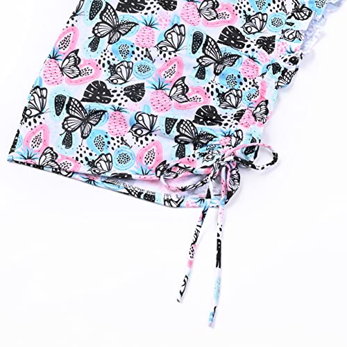 Image of Perfashion Girls Flutter /Long Sleeve Cotton T-Shirts Side Drawstring Tunic Blouse Round Neck Casual Tops for 4-13Years