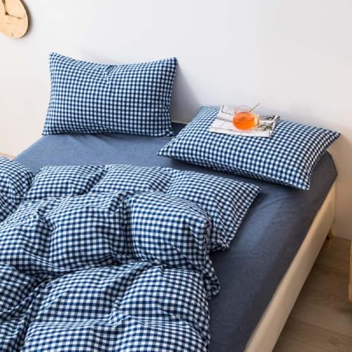 Image of LifeTB Gingham Comforter Set Full 3 Pieces Royal Blue Grid Plaid Comforter Set Soft Fluffy Checkered Pattern Comforter with 2 Pillowcases Farmhouse Gingham Bedding Comforter Full Size for All Season
