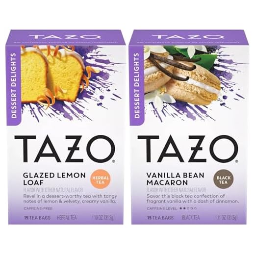 Tazo Dessert Inspired Flavored Tea 2 Flavor Variety Bundle, (1) each: Glazed Lemon Loaf and Vanilla Bean Macaron (15 Count)
